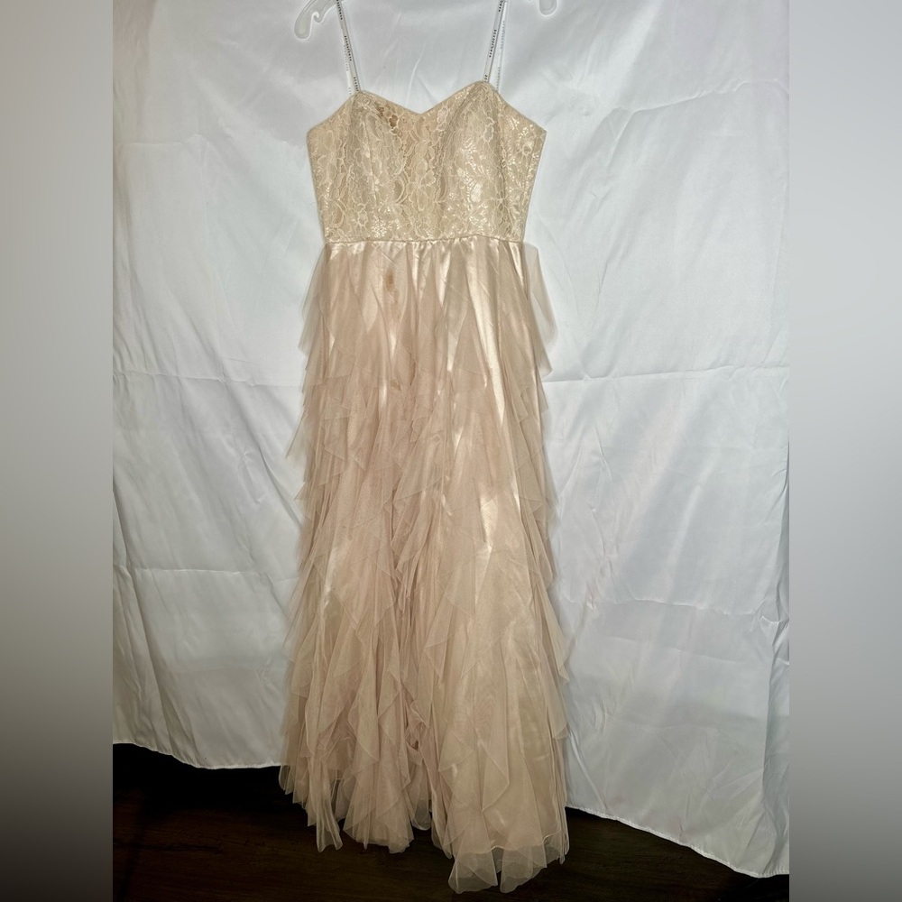 Masquerade Champagne Strapless Rhinestone Ball Gown Prom Dress Size 7/8.